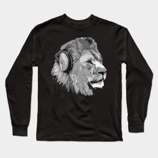 Lion Wearing Headphones Long Sleeve T-Shirt